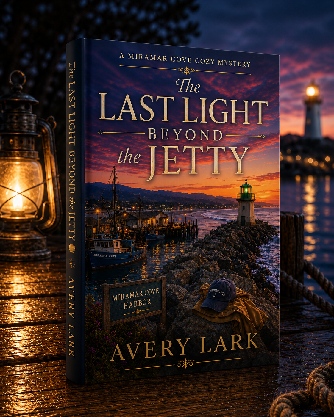 The Last Light Beyond the Jetty, Book Four of the Miramar Cove Cozy Mystery Series by Avery Lark.